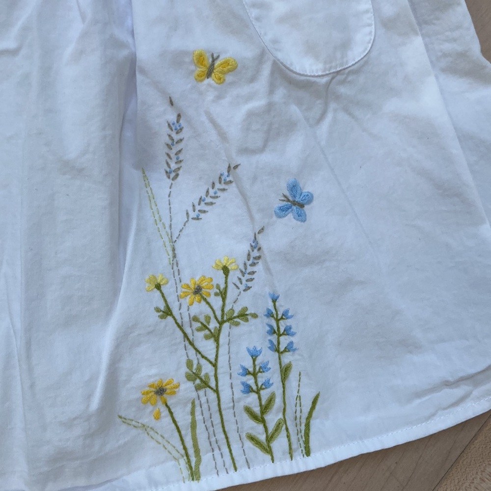 Jacadi girls white yellow blue embroidered flowers cotton back buttons dress - Picture 2 of 9